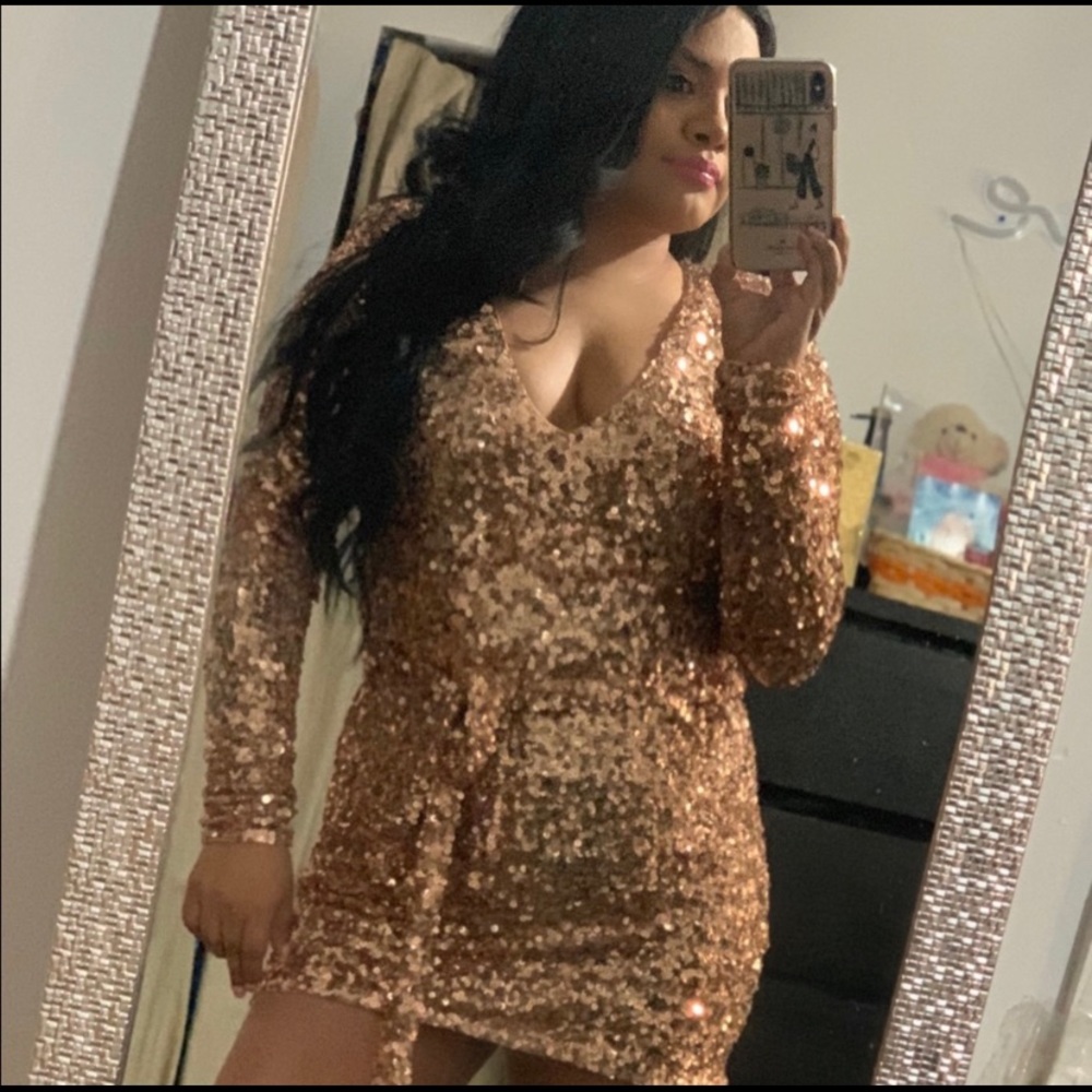 Gold rose sequin dress